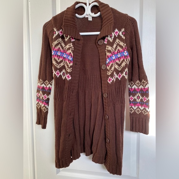 Girls Brown Patterned Cable Knit Sweater - Picture 1 of 6